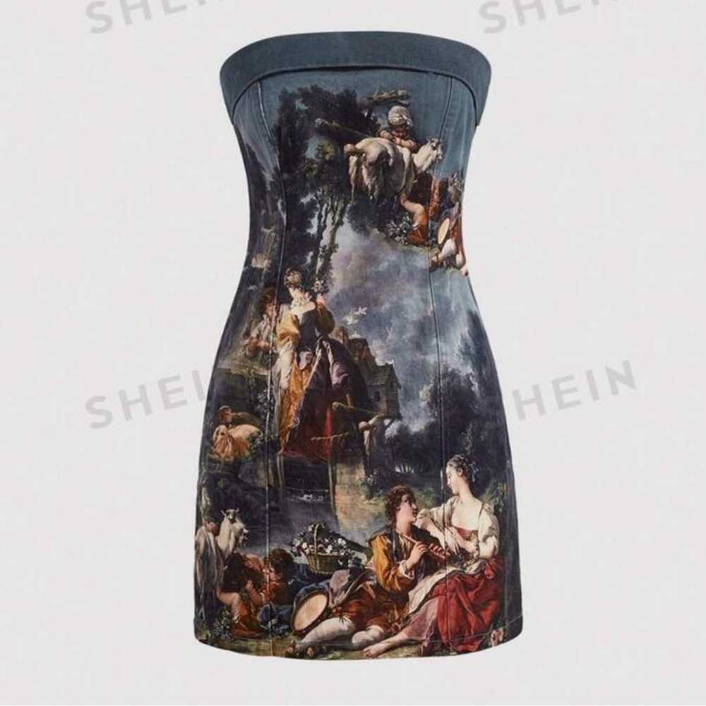 SHEIN MOD Figure Graphic Tube Denim Dress